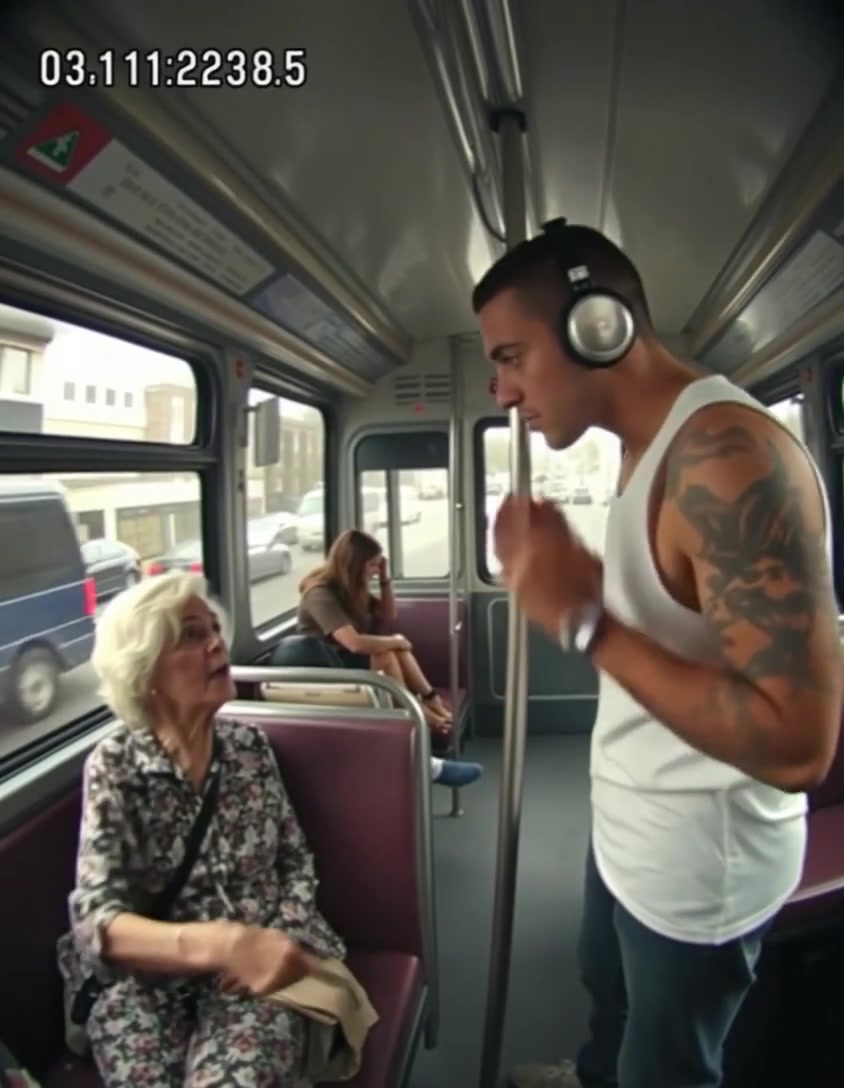 On the bus, an elderly woman was scolding a young man for his tattoos, and